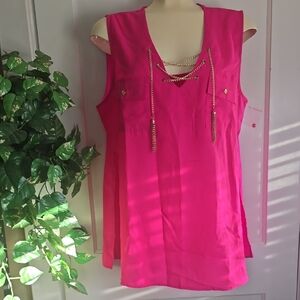 Live 4 Truth Fuchsia Sleeveless Blouse with Gold Chain Accent XL